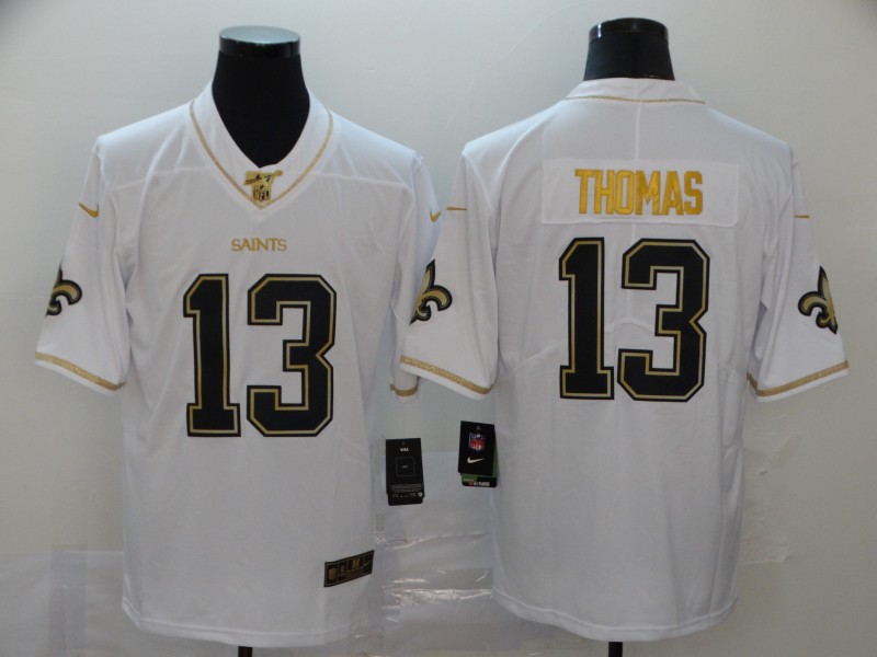 Men's New Orleans Saints #13 Michael Thomas White 2019 100th Season Golden Edition Limited Stitched NFL Jersey
